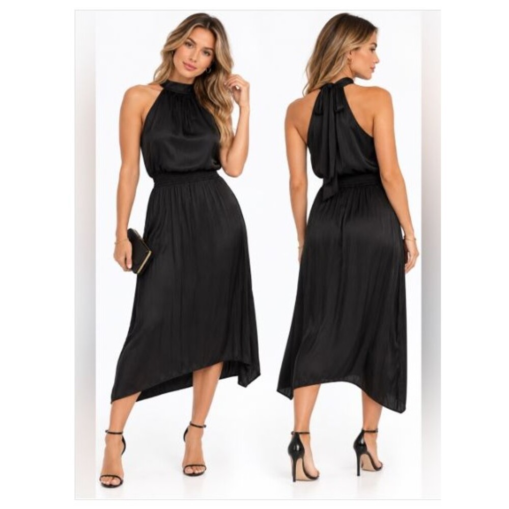 Anthro BISHOP + YOUNG Black Smocked High Neck Dress Womens S NWT